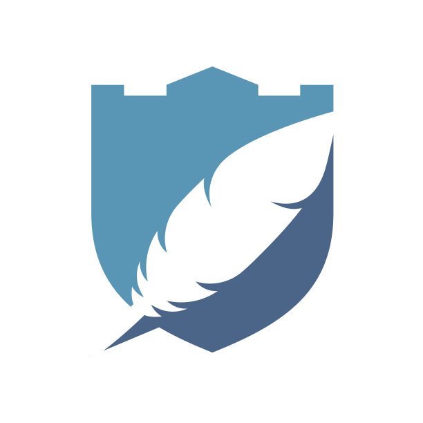 羽毛盾标志设计。作家和出版标志概念。图片下载