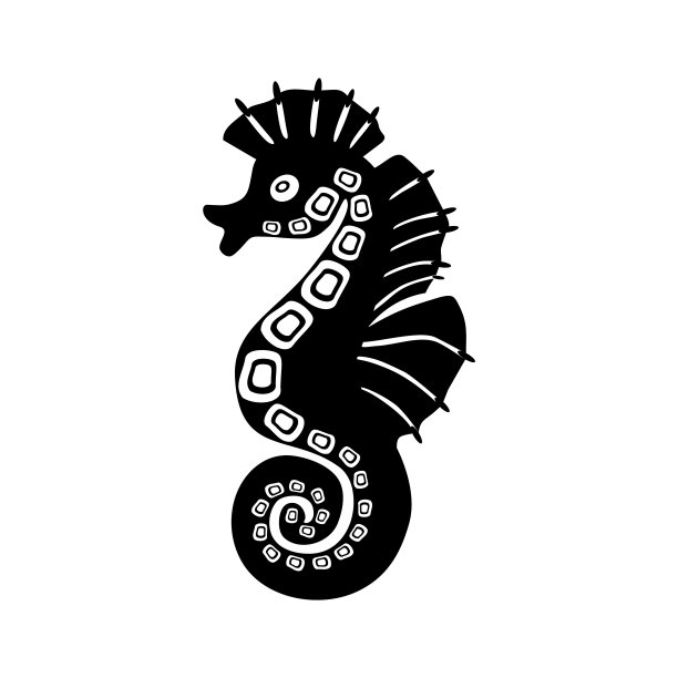 海马黑色图标在白色背景。美丽的剪影纹身设计，婚礼喜庆卡，时尚饰品，标志，儿童，图案。矢量插图。图片下载