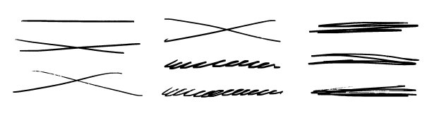 删除线突显。画笔笔画标记收集。矢量插图的交叉潦草线孤立在白色背景。图片下载