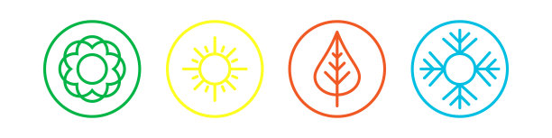 五颜六色的季节图标。季节——春天，夏天，秋天和冬天。天气预报符号。矢量插图孤立在白色背景上。每股收益10图片下载