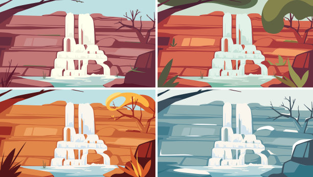 瀑布在一年中的不同时间。图片下载