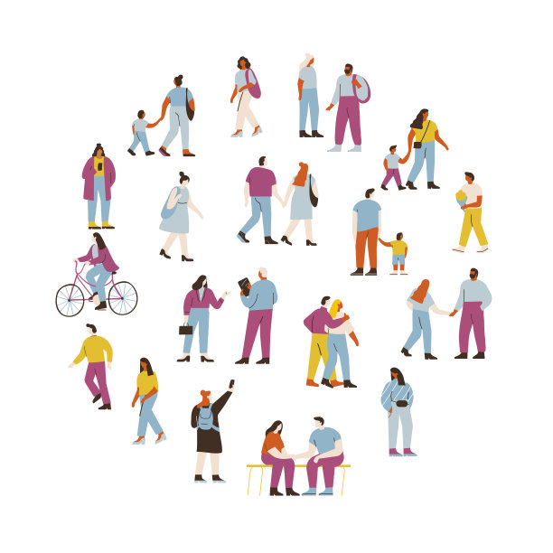 人群。不同的人向量集。男性和女性角色被孤立在白色背景上图片下载