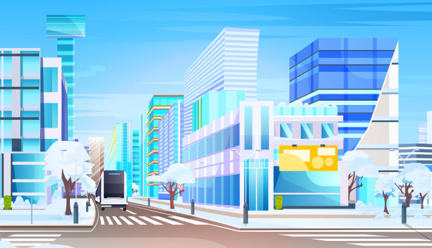 未来的城市，未来的不寻常的形状，冬季建筑，现代建筑，城市小镇，城市景观图片下载