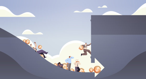 失意的商人和美元硬币跌入深渊，向下的箭头贬值，金融危机破产图片下载