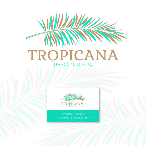 度假村及水疗馆会徽。热带的化妆品。美。棕榈叶围成一个圈。图片下载