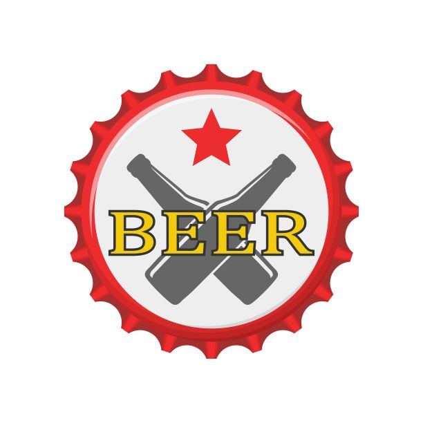 瓶盖啤酒孤立在白色背景上。标签形式为瓶身铝制瓶盖，啤酒瓶顶部图标。矢量图图片下载