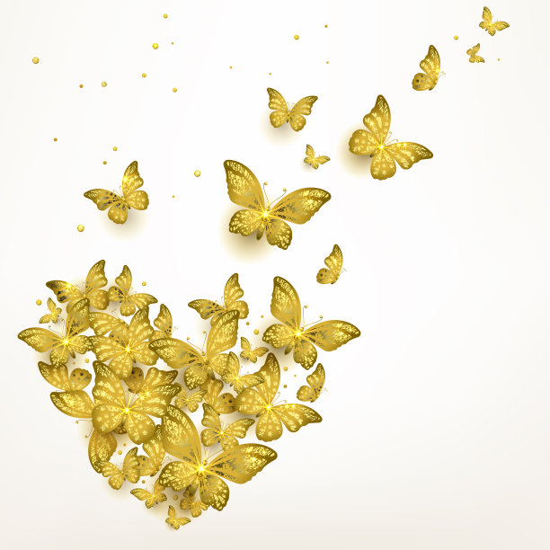 装饰的金色蝴蝶坐在一群在一个心形图片下载
