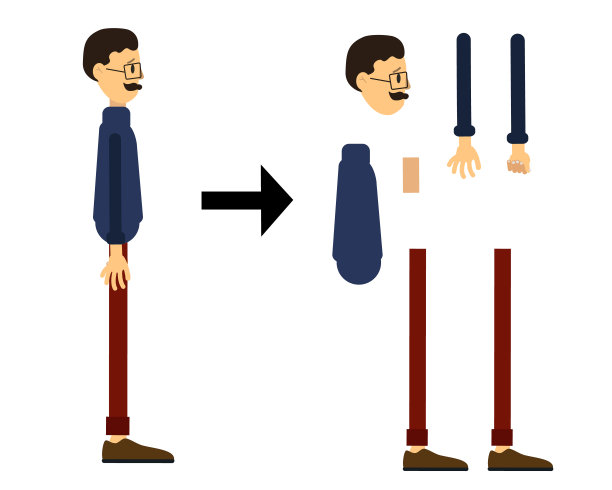 戴眼镜的卡通人物。角色已经准备好进行步态动画。图片下载