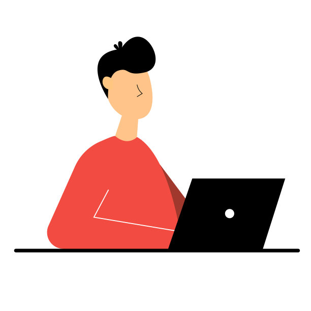 在家工作的男人，学生或自由职业者。可爱的插图在平坦的风格。图片下载