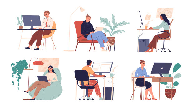 一群用笔记本电脑和电脑工作的人。图片下载