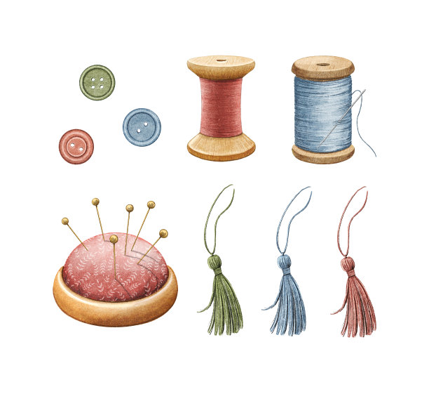 水彩集缝纫配件收集图片下载