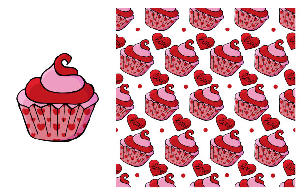 蛋糕,松饼。元素和无缝模式的集合图片下载