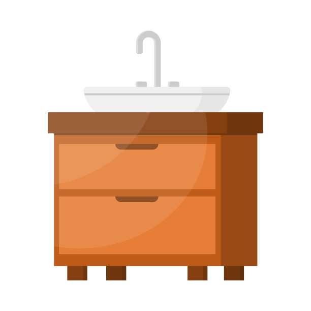 家用洗脸盆水槽，水龙头和木制橱柜与抽屉矢量等距插图图片下载