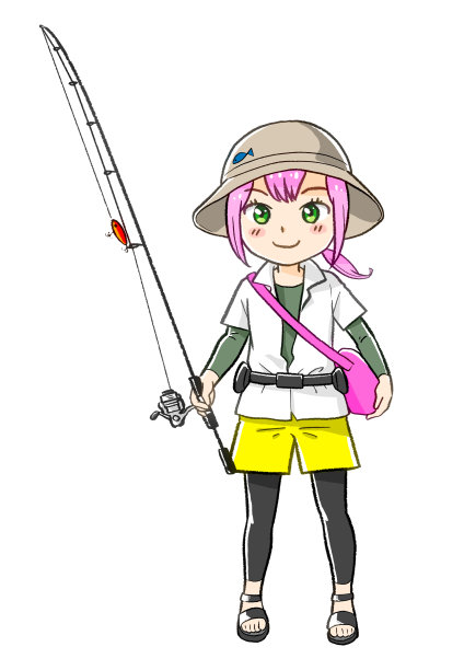 漫画卡哇伊赤壁年轻女子垂钓插图，春夏时装图片下载
