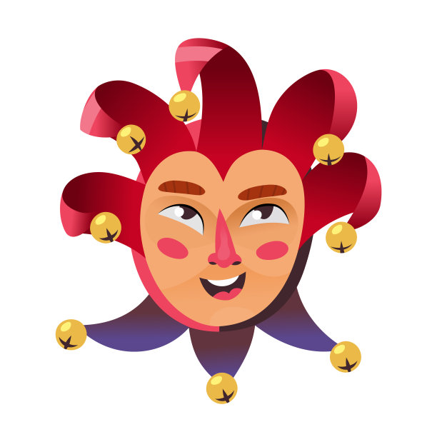 著名的狂欢节人物。你可以经常在新奥尔良游行或威尼斯嘉年华看到的面具。孤立的口罩贴纸。小丑脸矢量图像图片下载