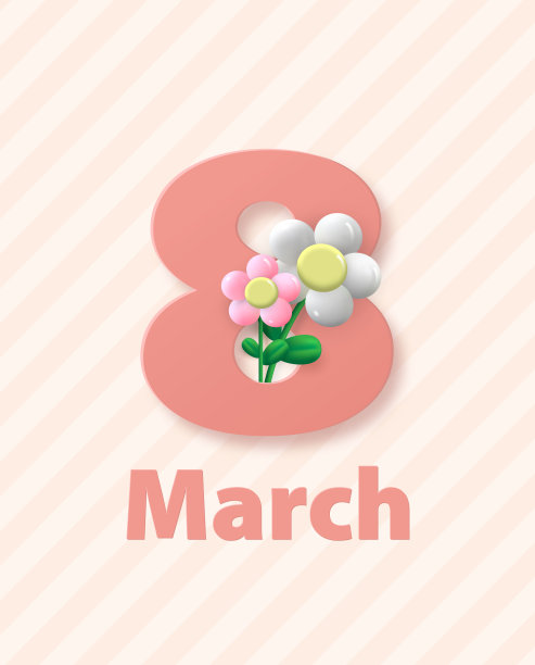 8日，写着春花的妇女节贺卡。背景在柔和的颜色与几何图案。向量图片下载