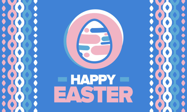 四月复活节快乐。基督教徒庆祝基督复活的春季节日。圣经的历史。传统的彩蛋染色图案，有趣的游戏为孩子寻找复活节彩蛋。矢量图图片下载