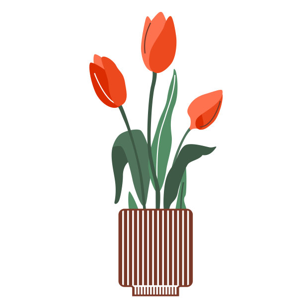 花瓶中的花束矢量插图。花在瓶中与叶和小枝。春季装饰以现代简单的卡通平面风格为假日印刷设计图片下载