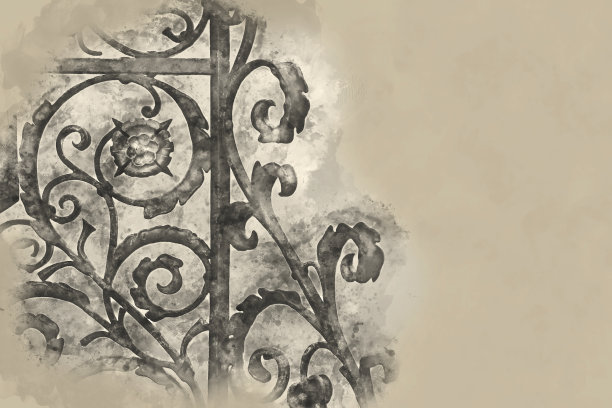 水彩风格插画的复古装饰元素，古董花卉设计图片下载