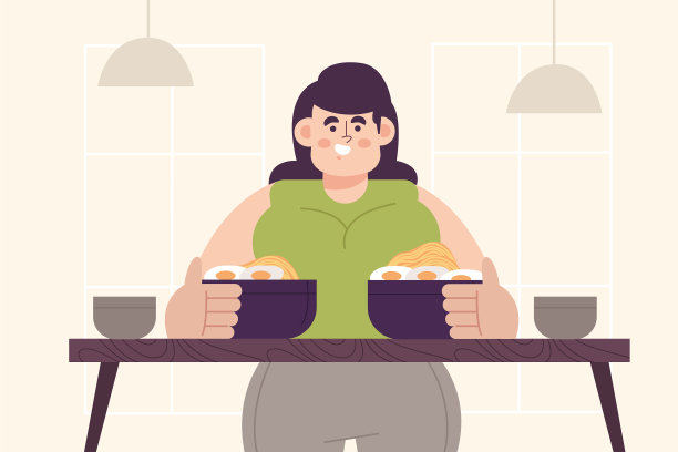 手绘平面设计的人吃的设置图片下载