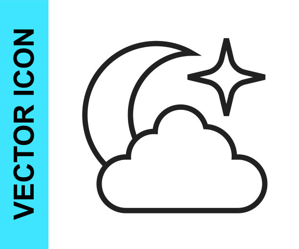 黑色线月亮和星星图标孤立在白色上图片下载