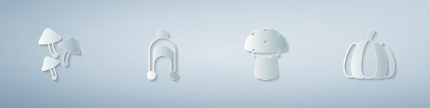 设置蘑菇冬帽和南瓜纸艺术图片下载