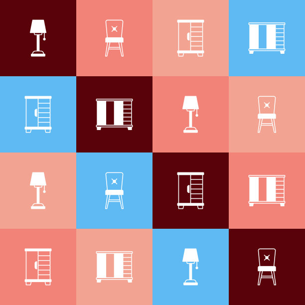 设置波普艺术落地灯、椅子、衣柜和图标图片下载