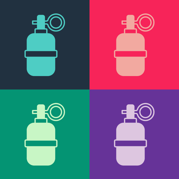 波普艺术手榴弹图标孤立的颜色图片下载