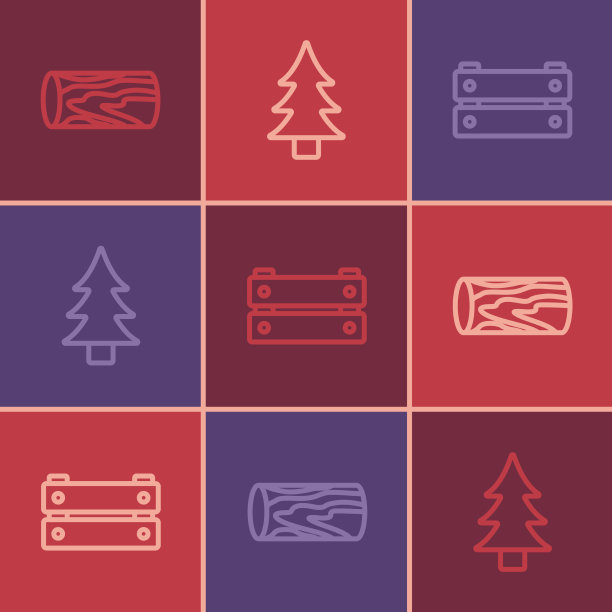 设置线木原木盒和树图标图片下载