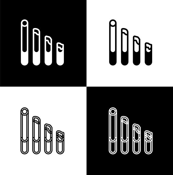 设置吸烟香烟图标孤立在黑色和图片下载