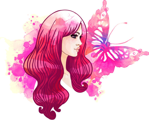 惊人的水彩背景与漂亮的女孩和图片下载