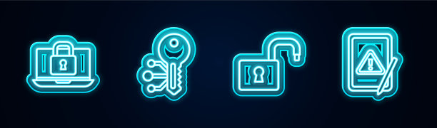 设置线笔记本电脑和锁加密货币钥匙打开图片下载