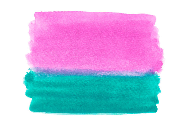 在白色背景上手绘粉色和绿色水彩画笔纹理图片下载