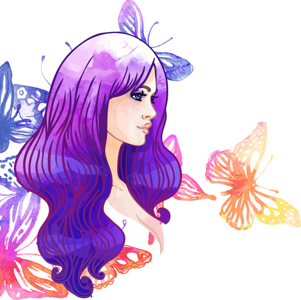 惊人的水彩背景与漂亮的女孩和图片下载