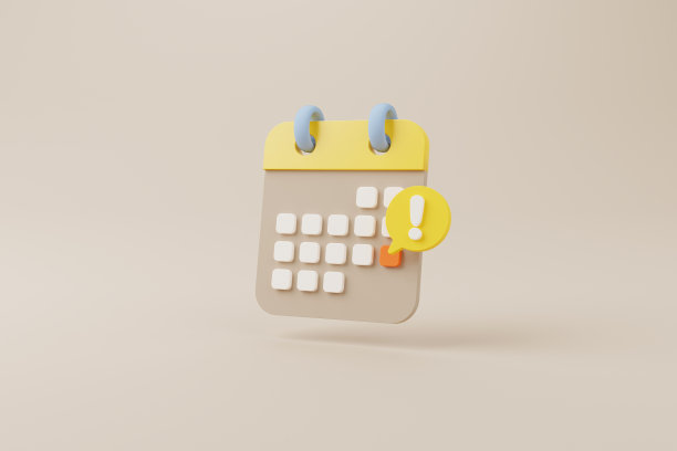 通知图标和日历截止日期在棕色背景。3 d渲染图图片下载