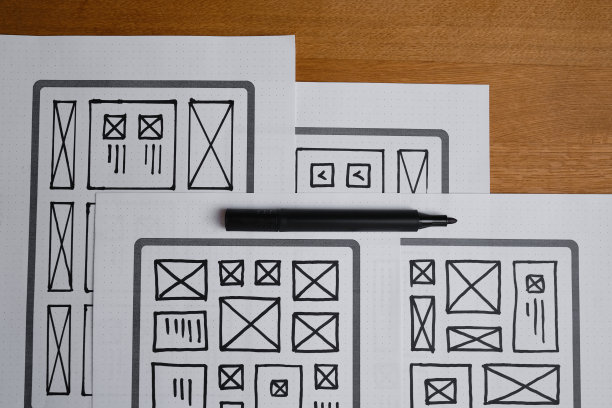UX网站设计线框图。草图，原型，框架，布局未来设计项目。UI/UX -用户界面，用户体验设计师。网页设计工作室的创意概念。网站开发图片下载