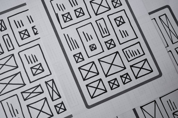 UX网站设计线框图。草图，原型，框架，布局未来设计项目。UI/UX -用户界面，用户体验设计师。网页设计工作室的创意概念。网站开发图片下载