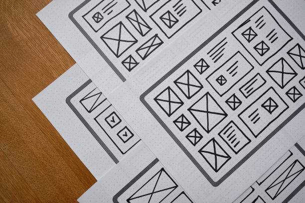 UX网站设计线框图。草图，原型，框架，布局未来设计项目。UI/UX -用户界面，用户体验设计师。网页设计工作室的创意概念。网站开发图片下载