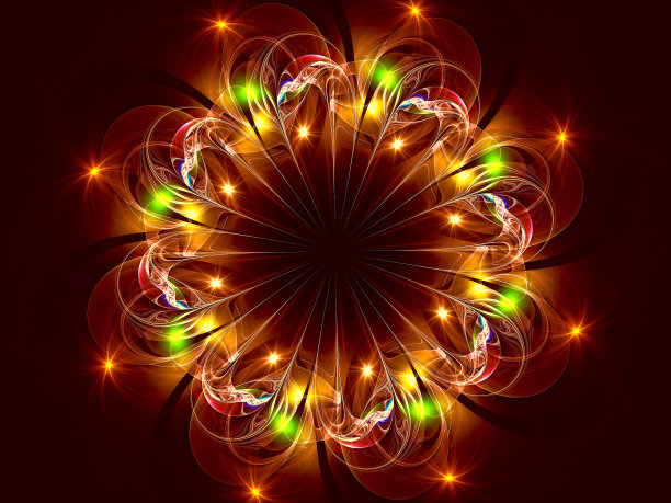 金色分形花与星星-抽象计算机生成的插图图片下载