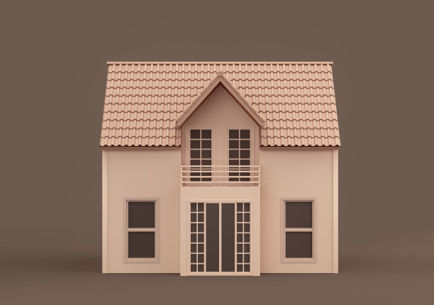 单色单房子，微型房子模型平坦和纯棕色，房地产，三维渲染图片下载