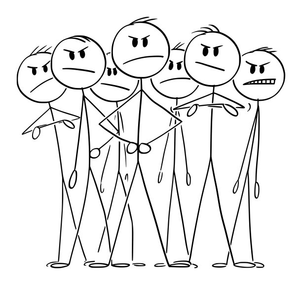 Big Angry Business Team With Leader, Vector Cartoon Stick Figure插图图片下载