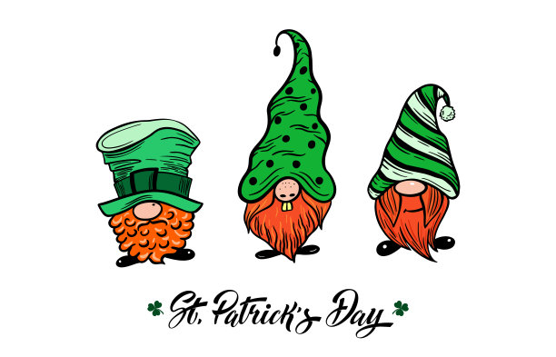 圣帕特里克节快乐，有趣的小矮人们。用于邀请函、卡片的标识和标志。矢量插图。图片下载