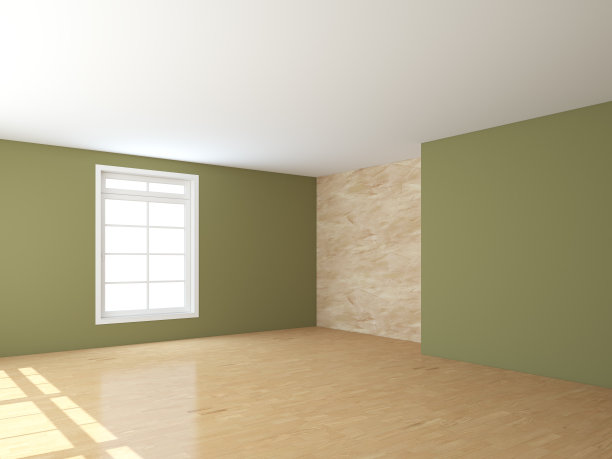 房间里没有家具的角落。有浅色镶木地板和卡其色墙壁图片下载