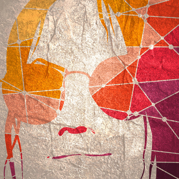 一个女性头部剪影。带点的连接线图片下载