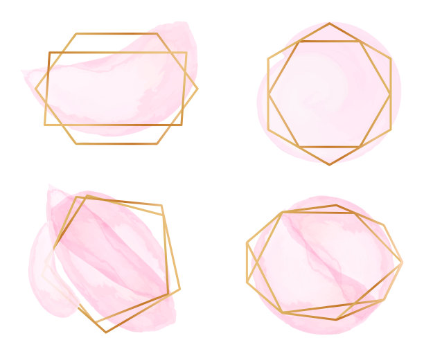 粉色时尚标志向量集与金线图片下载