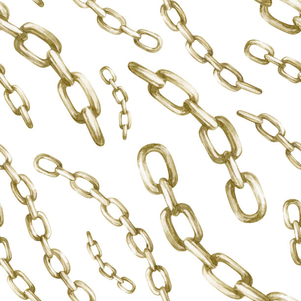水彩无缝图案与复古金链在白色背景。图片下载