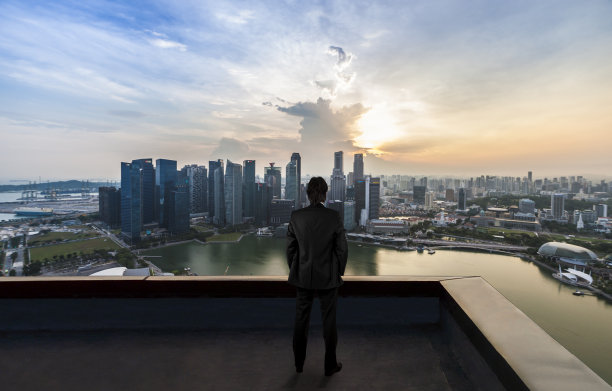 商人在摩天大楼的屋顶上观看新加坡的城市图片下载