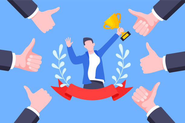 最佳员工员工获奖者以奖杯杯内的奖品缎带和花圈平面风格设计图片下载