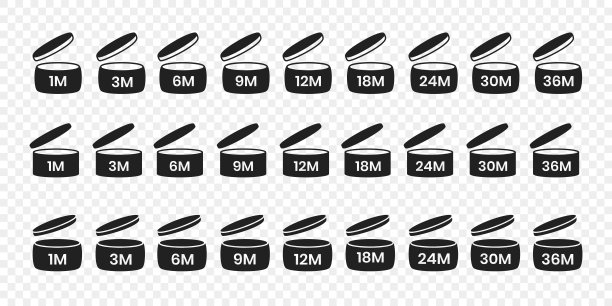 PAO，期间后开放图标标志设置平面风格设计矢量插图孤立在黑色背景。图片下载