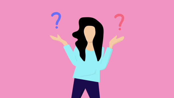 粉红色背景上有问号的年轻人图片下载